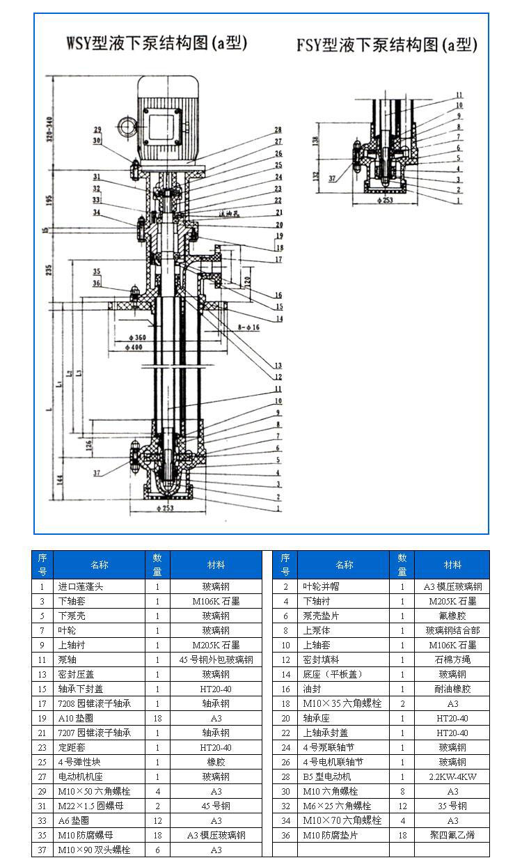 FSY型、WSY型立式玻璃鋼液下泵安裝尺寸圖