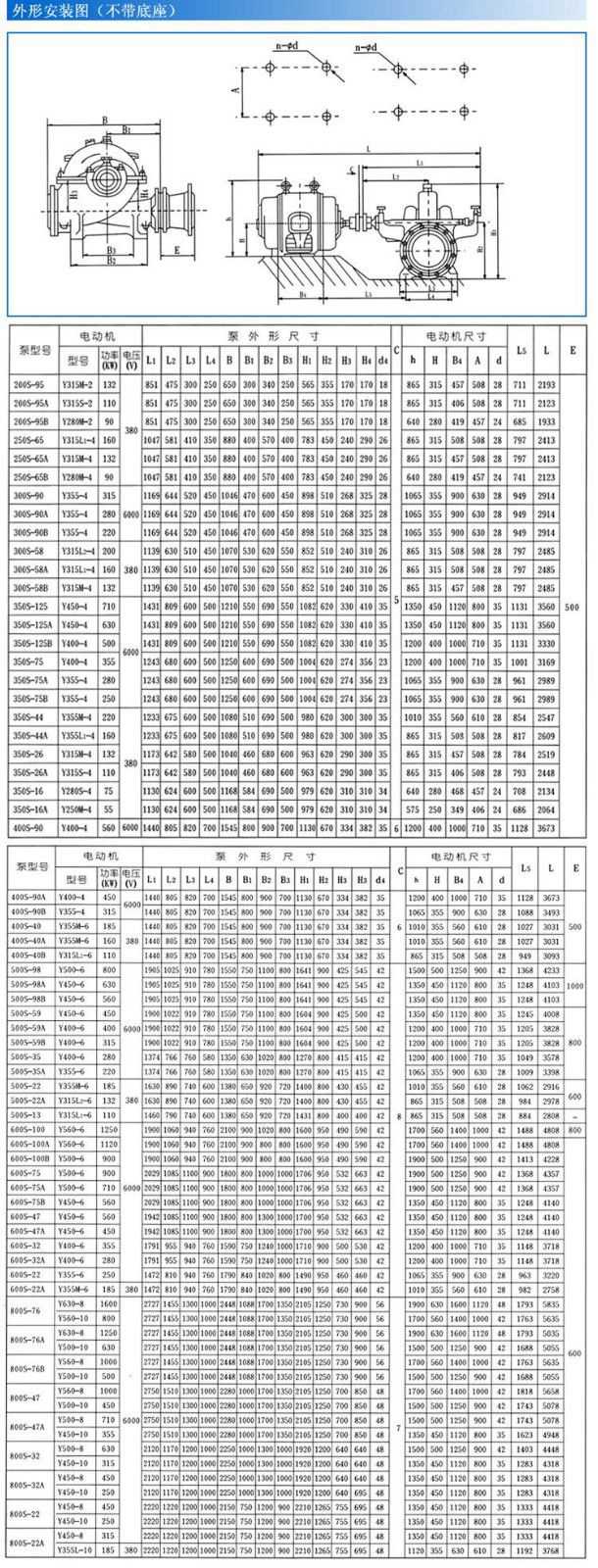 S  SH單級(jí)雙吸離心泵安裝尺寸圖