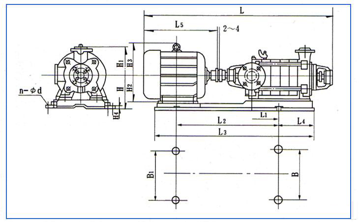 D、DG型臥式多級(jí)離心泵安裝結(jié)構(gòu)圖